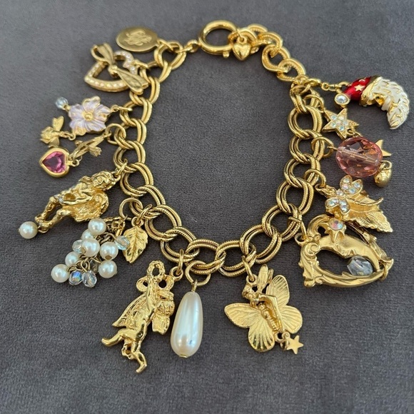 Kirks Folly Jewelry - Vintage KIRKS FOLLY Chunky Gold Tone Charm Bracelet Fairies Cherubs Dragonfly